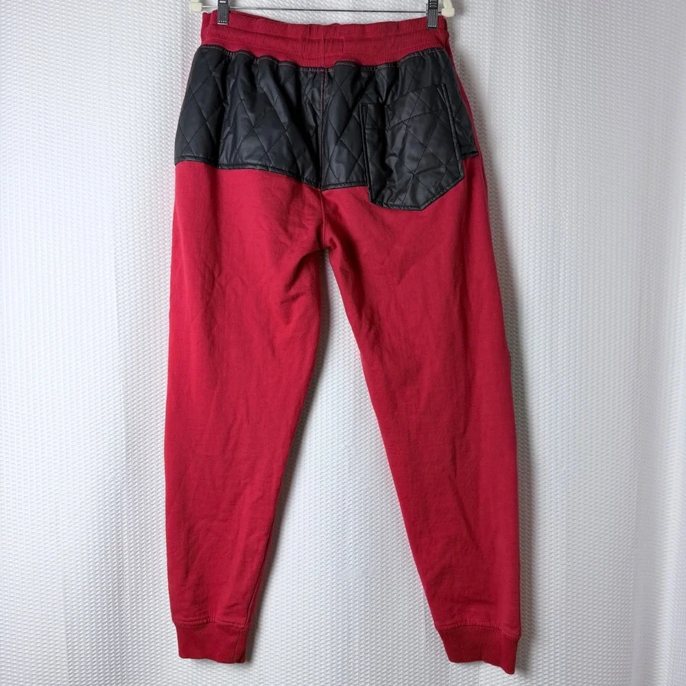 Parish Nation Joggers Men XL Red Streetwear Quilted Faux Leather Trim Moto Pants